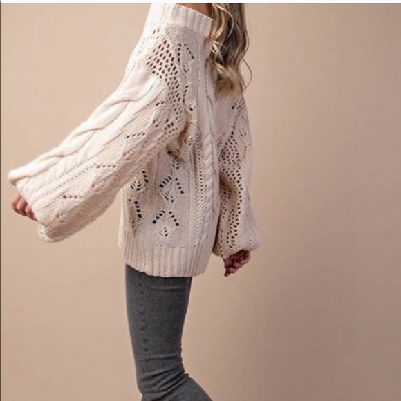 Cream vanilla CABLE DETAILED PUFF SLEEVE - Sweater - Picture 3 of 4